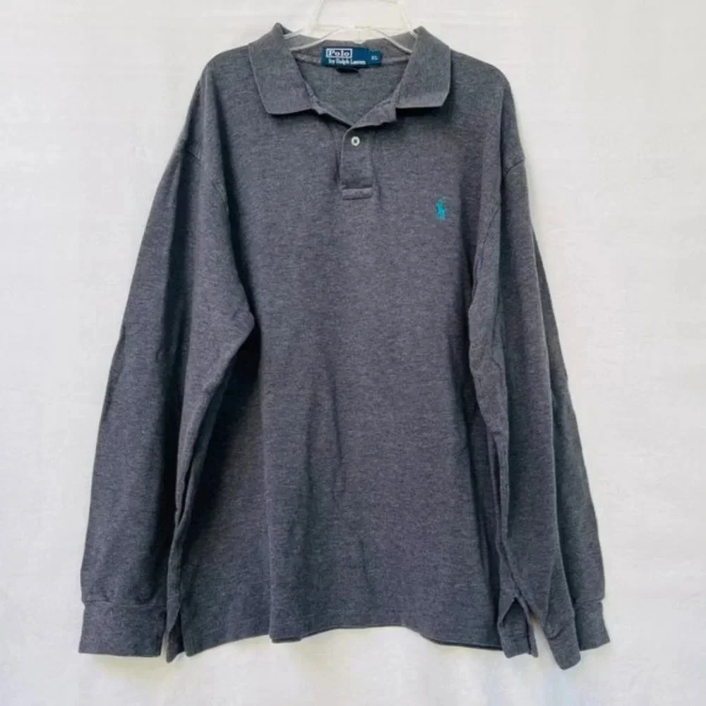 Polo‎ Ralph Lauren Collared Shirt Mens XL Gray Long Sleeves Cotton Casual Sporty